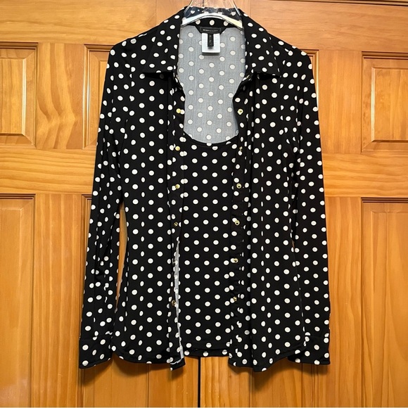 BCBGMaxazria Black/White Polka Dot Top Size Medium - Picture 9 of 11